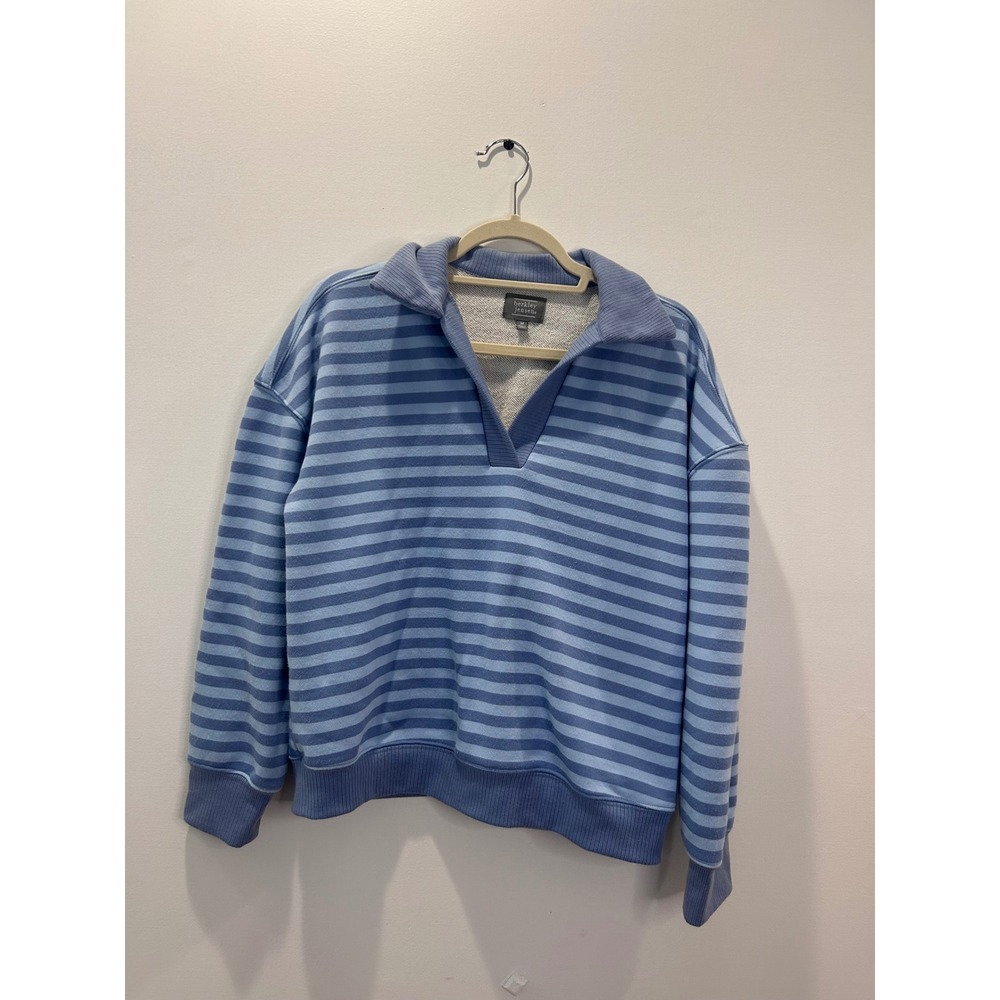 Berkley Jensen Sweatshirt Womens Medium Blue Striped Polo Collar Pullover